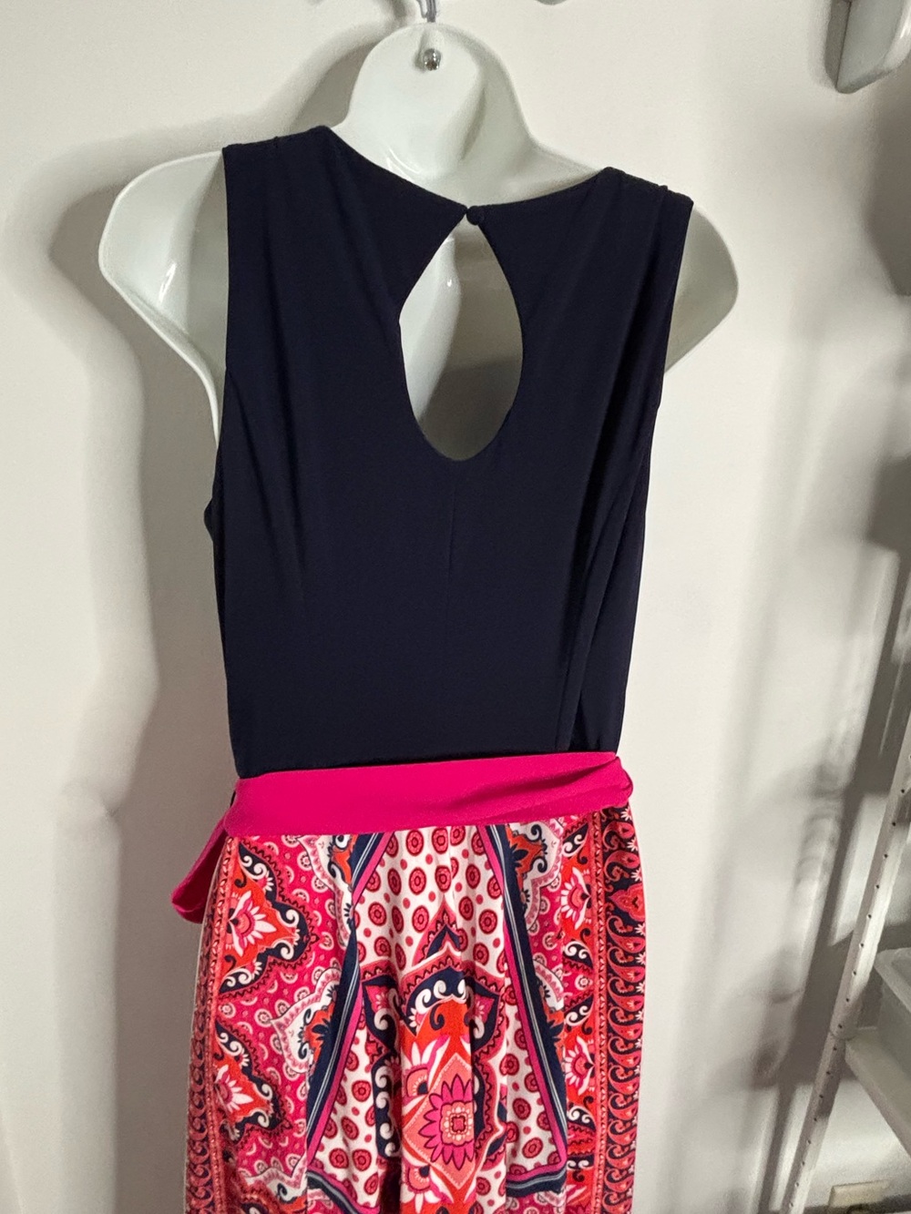 Sleeveless Navy Top with Pink Paisley Maxi Skirt Eliza J. Sz 14 - Picture 7 of 7